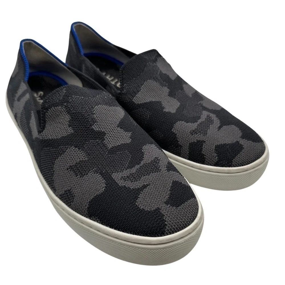 Rothy's Sneakers Womens 7.5 The City Slip On Camo Black Gray Washable Comfy